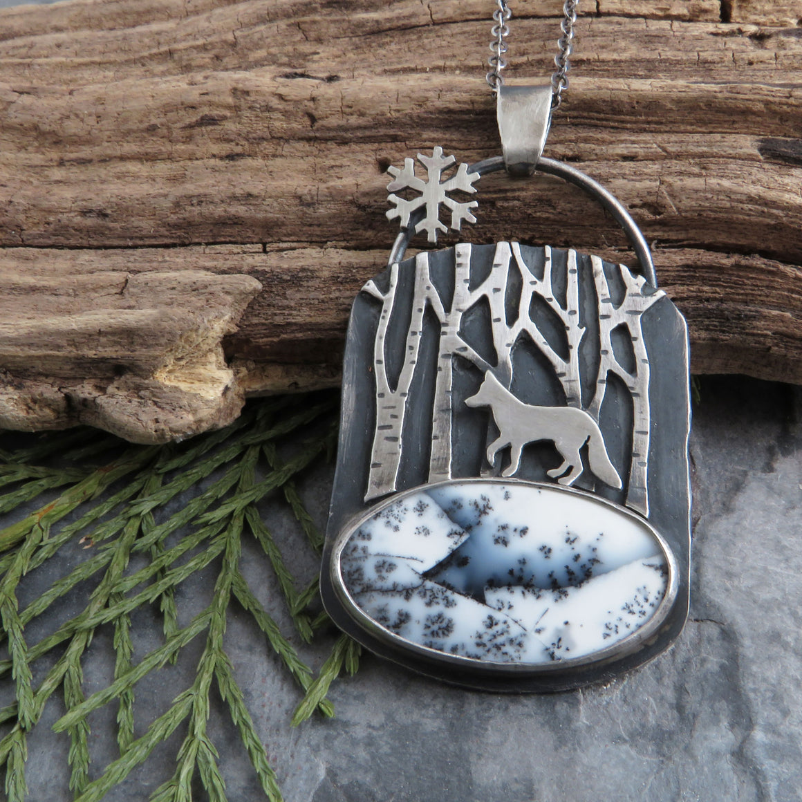 Fox in the Aspens Dendritic Opal Necklace