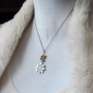 Silver Snowflake and Gold Pyrite Necklace