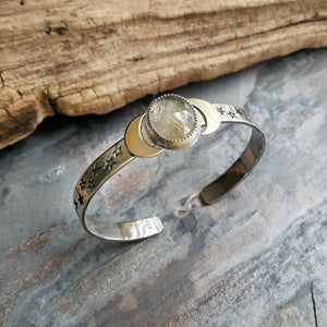 Golden Rutile Quartz Moon and Stars Cuff Bracelet