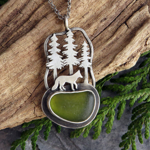 Fox in the Pines Green Sea Glass Necklace
