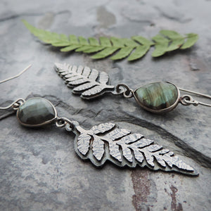 Fern Earrings with Faceted Wrapped Labradorite