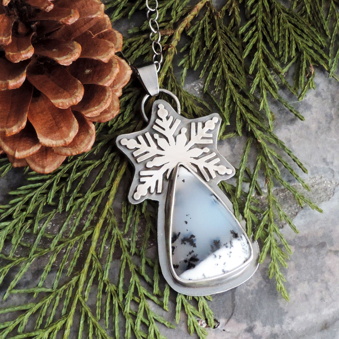 Snowflake Necklace with Dendritic Opal