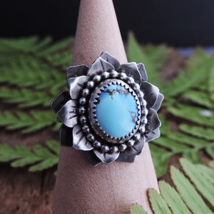 layered petals flower ring with turquoise