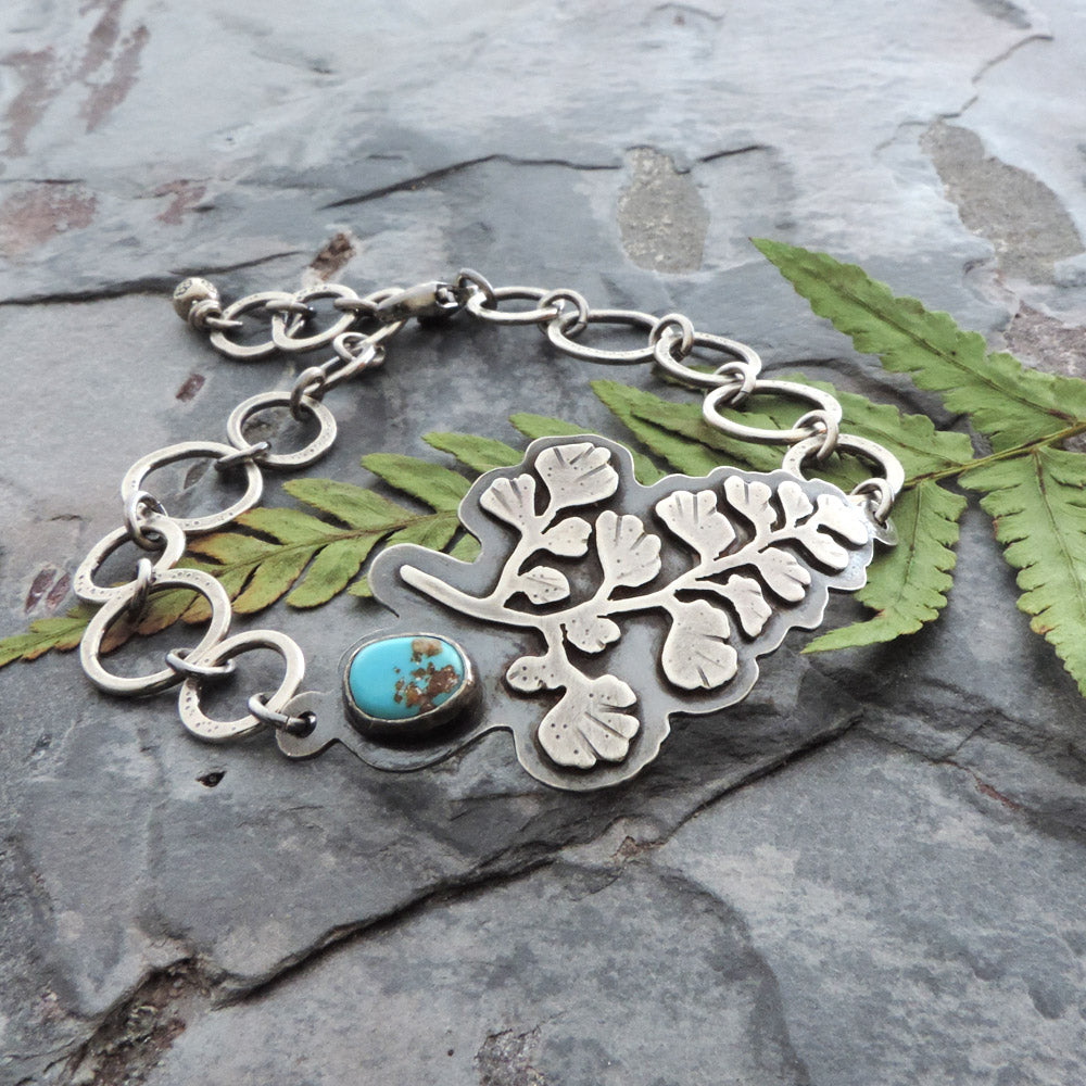 sterling silver maiden hair fern bracelet with turquoise stone