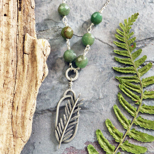 Botanical Pine Branch Pendant with Moss Agate