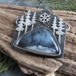 Snowy Mountain Pine Forest Dendritic Opal Necklace