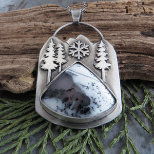 Snow in the Mountains Dendritic Opal Necklace