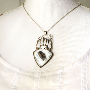Bear in the Snowy Forest Dendritic Opal Necklace