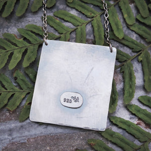 Silver Organic Botanical Imprint Fern Necklace with Turquoise Stone
