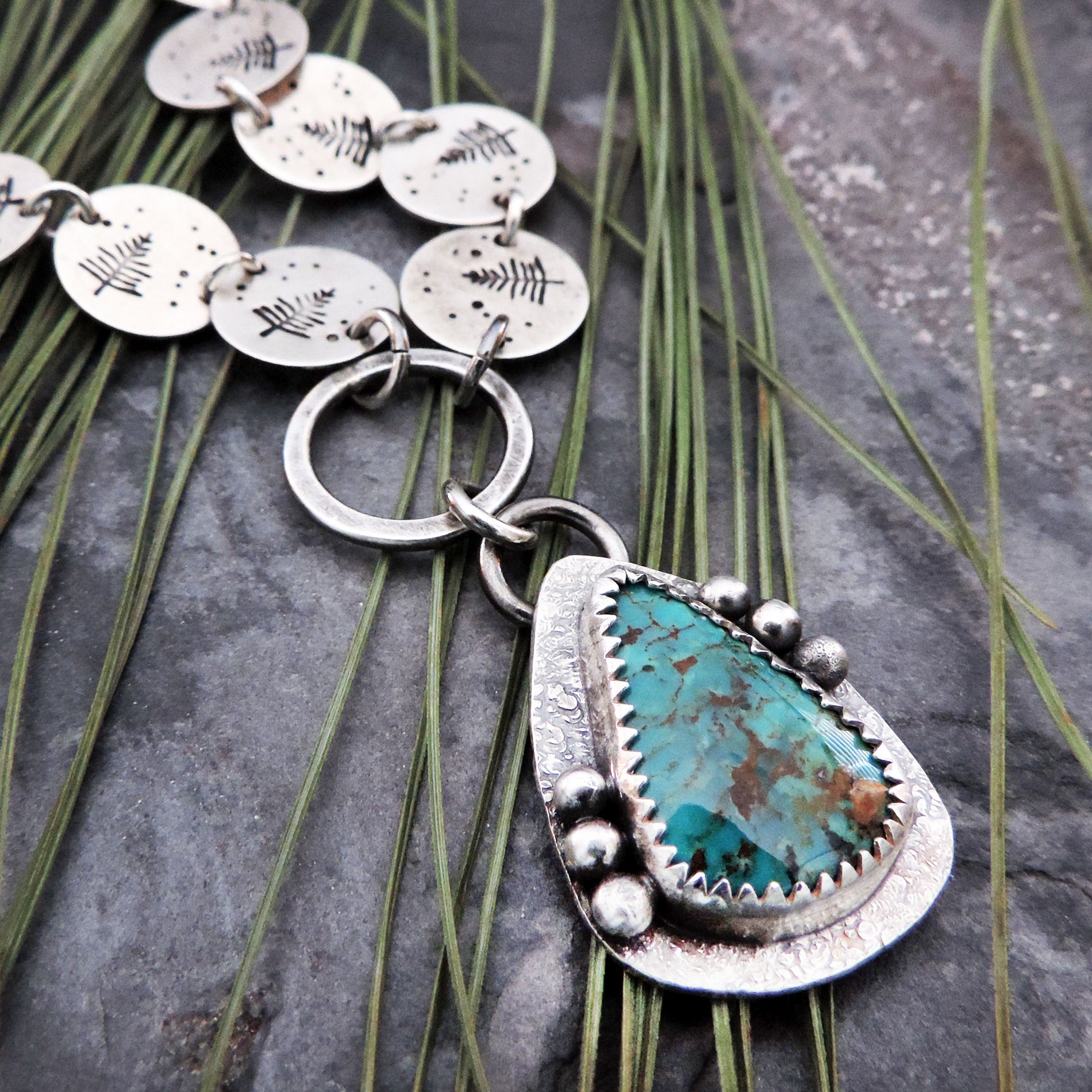 BH  Fine silver Chain with Tyrone Turquoise Stone main image 1