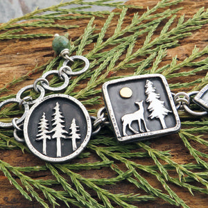Moss Agate Pine Tree Link Bracelet