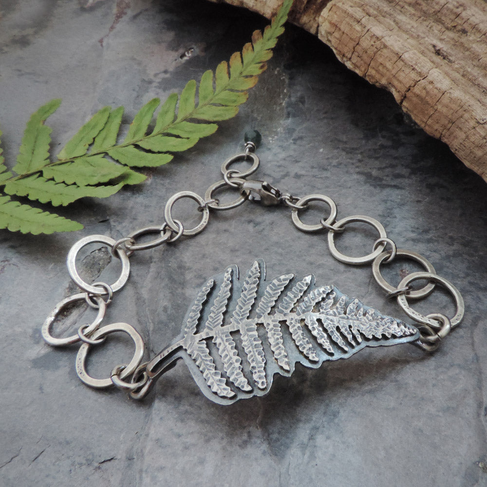 hand fabricated sterling silver fern bracelet