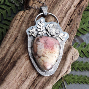 pink yellow feather plume agate flower necklace