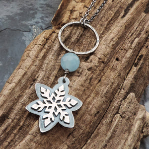Silver Snowflake Blue Jade Necklace