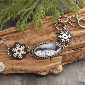 Dendritic Opal Snowflake Chain Link Bracelet