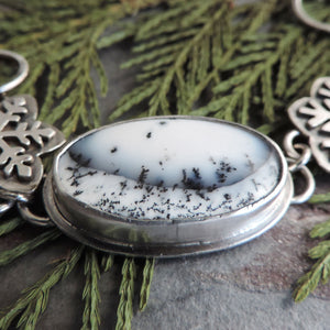 Dendritic Opal and Snowflakes Chain Link Bracelet