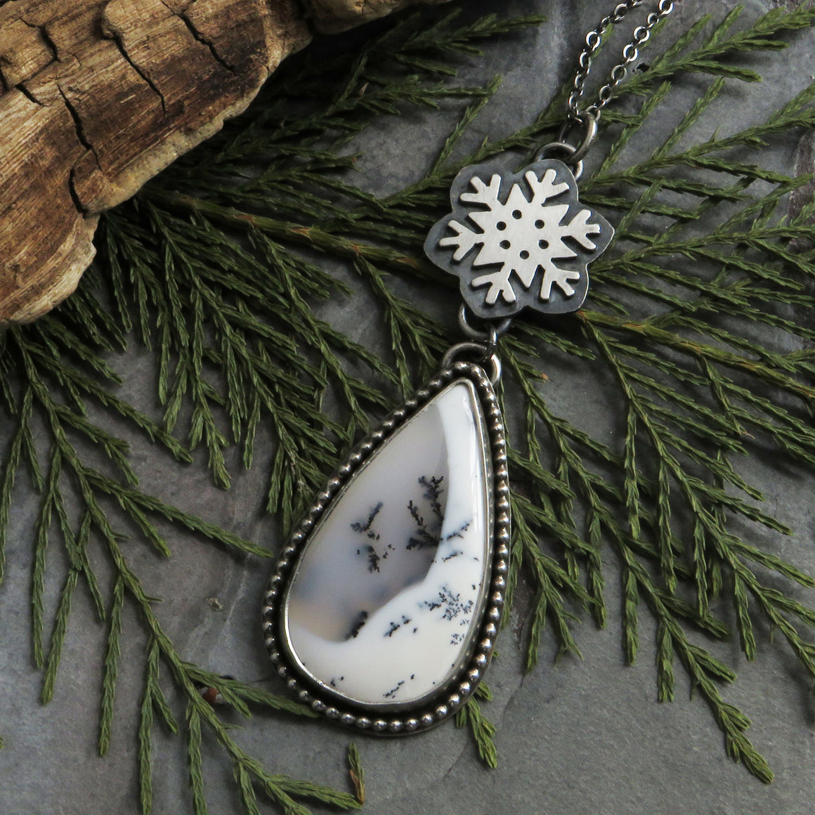 RESERVED Snowflake Dendritic Opal Necklace