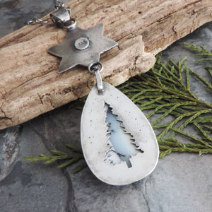 Snowflake Necklace with Dendritic Opal Teardrop