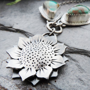 Sunflower Pendant with Tyrone Turquoise Chain Accents