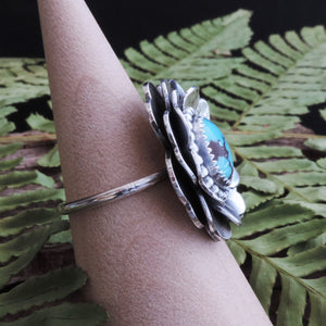 Triple Layer Flower Ring with Prince Turquoise Center - U.S. Size 8.25