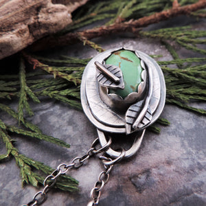 Green Turquoise Mountain Pendant Wrapped with Leaves