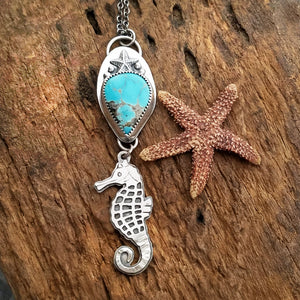 seahorse pendant with sierra nevada turquoise