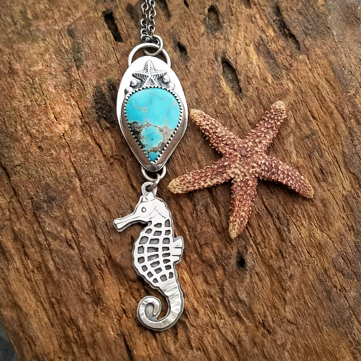 seahorse pendant with sierra nevada turquoise