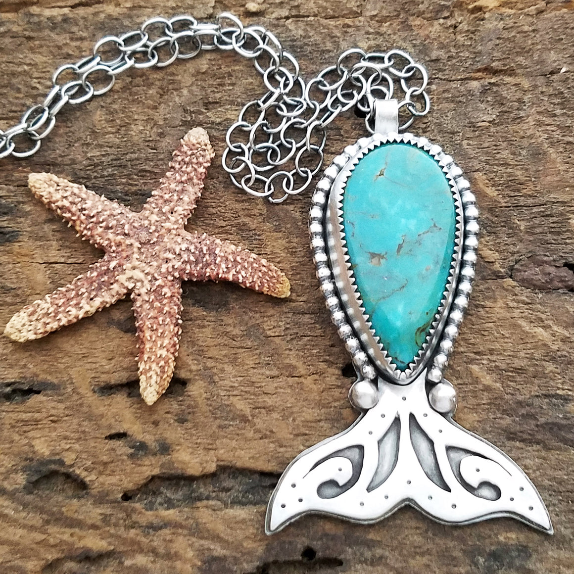 sterling silver turquoise whale's tail necklace