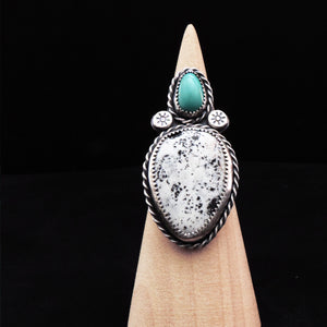 White Buffalo and Turquoise Ring - Size 8