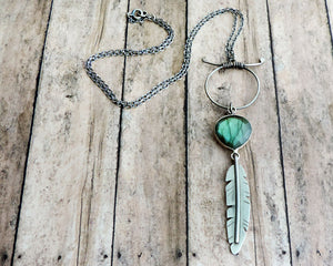 Labradorite Sterling Silver Feather Necklace