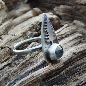 Moss Aquamarine Pine Tree Ring - Size 7