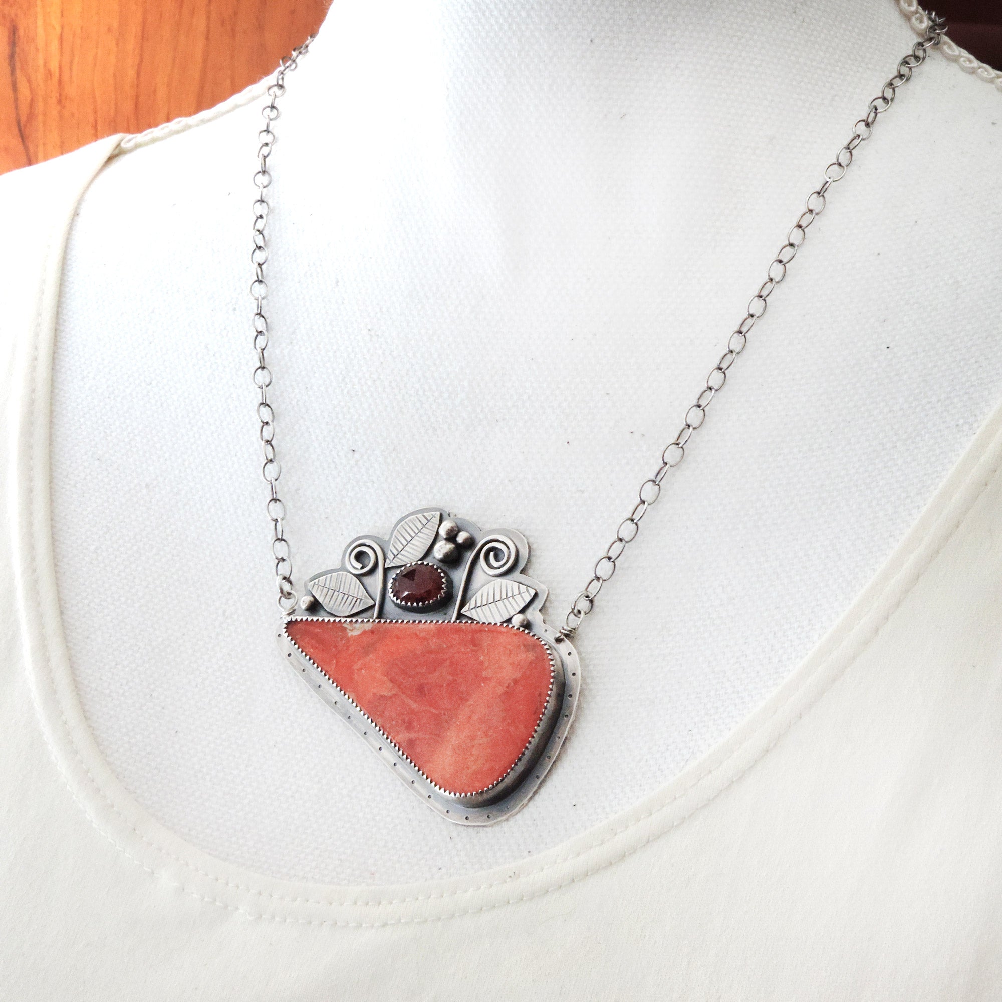 Apple Coral and Red Garnet Gemstone Statement Necklace