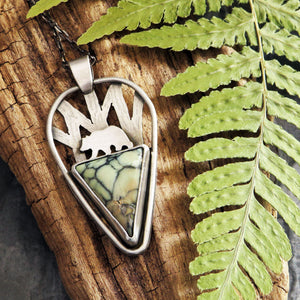 Bear in the Woods Silver Peak Variscite Necklace