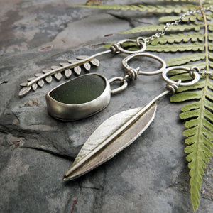 Botanical Charm Necklace with Moss Green Sea Glass II