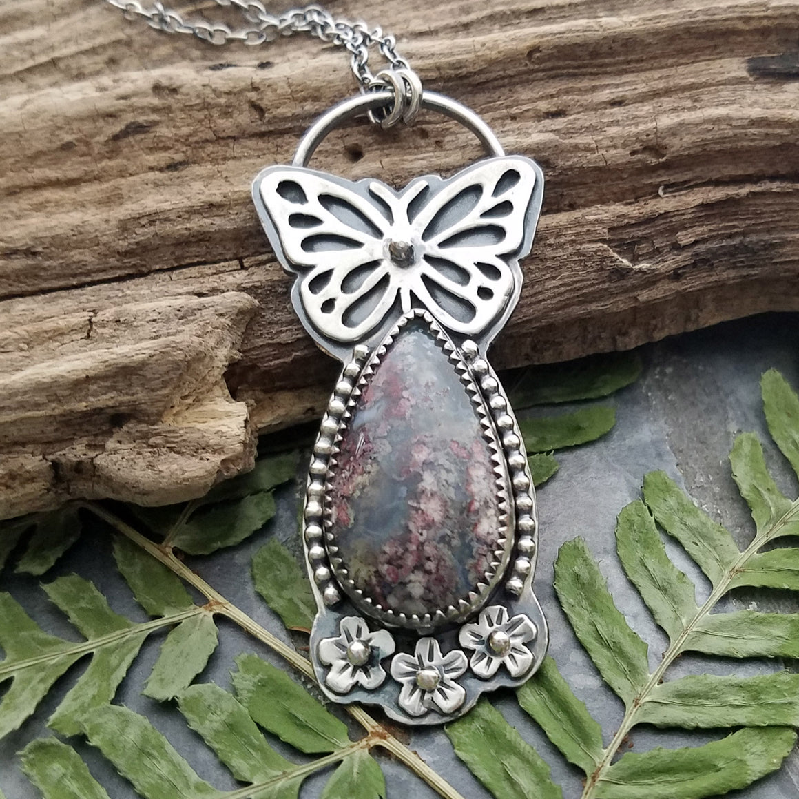 Butterfly Indonesian Moss Agate Necklace
