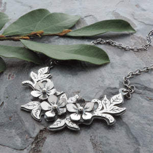 sterling silver cherry blossom laurel necklace