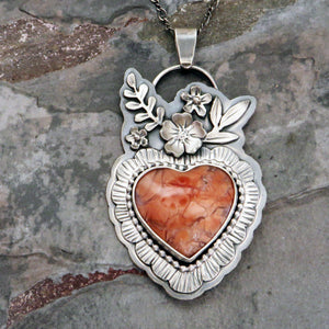 Cotton Candy Agate Heart and Flower Necklace