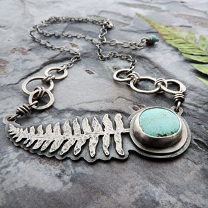 botanical nature inspired fern pendant with turquoise