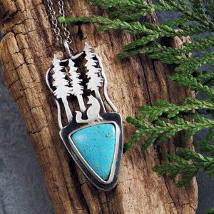 Fox in the Pine Trees Number 8 Turquoise Necklace
