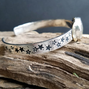 Golden Rutile Quartz Moon and Stars Cuff Bracelet