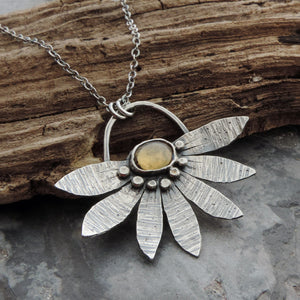 Textured Flower Petals Necklace with Citrine Gemstone