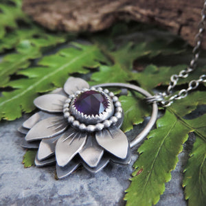 sterling silver flower pendant with purple amethyst
