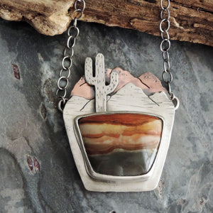 Desert Cactus Landscape Jasper Necklace