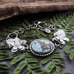 Sterling Silver Flower Bracelet with Lavender Turquoise