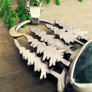 Pine Tree Forest with Moon Australian Magneprase Necklace