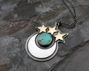 sterling silver moon and stars pendant