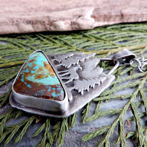 RESERVED - Deer in Mountain Forest Rising Phoenix Turquoise Necklace