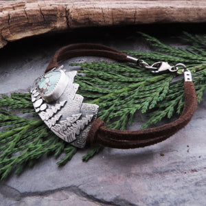 rustic silver and leather mountain bracelet