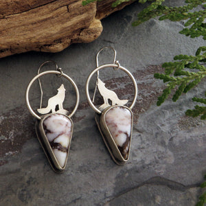 Howling Wolf Wild Horse Magnesite Earrings