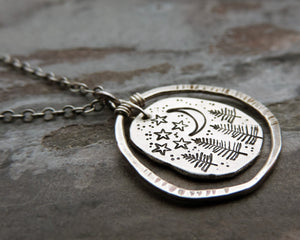 Starry Sky and Pine Trees Organic Charm Necklace